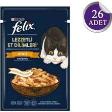 Felix Tavuklu Lezzetli Et Dilimleri Yaş Kedi Maması 80 gr x 26 Adet Pratik Tek Porsiyonluk