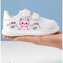 ALCdesing Pink Kedicik Cute Kalp Baskılı Kız Çocuk Spor Ayakkabı ve Sneakers