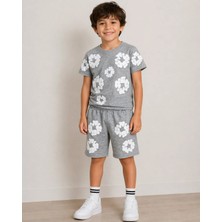 Yalçınoğlu Unisex Kabartma Baskılı Likralı Penye Şort Takım I 3-9 Yaş I Baskı Detaylı Likralı Penye Yazlık Takım