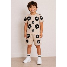 Yalçınoğlu Unisex Kabartma Baskılı Likralı Penye Şort Takım I 3-9 Yaş I Baskı Detaylı Likralı Penye Yazlık Takım
