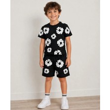 Yalçınoğlu Unisex Kabartma Baskılı Likralı Penye Şort Takım I 3-9 Yaş I Baskı Detaylı Likralı Penye Yazlık Takım
