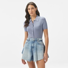 Calvin Klein Silky Cropped Baby Polo Kadın Mavi Triko
