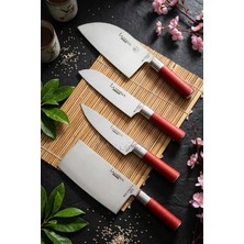 Lazbisa Red Craft Serisi Mutfak Şef Bıçak Seti Et Ekmek Sebze Bıçağı 4 Lü Set Günlük Kullanım (MFT-325)