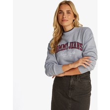 Tommy Hilfiger Tommy Jeans Crop Cneck Collar Kadın Gri Sweatshirt