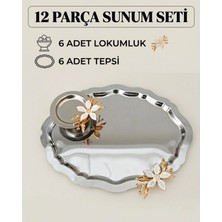 Maglor Lüx 12 Parça Papatya Aksesuarlı Sunum Seti - 6 Oval Tepsi ve 6 Lokumluk
