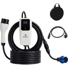 Pluginn 7.4 Kw Ev Tipi Taşınabilir Mobil 6 Metre Elektrikli Araç Şarj Cihazı | 32A | 3 Pin 32A Dönüşüm Soketi ve Schuko Fiş | Taşıma Çantalı