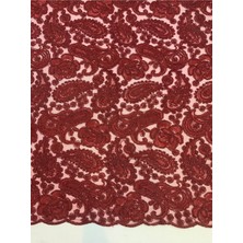 Yiğit Kumaş Bordo Kordone Dantel Kumaş – Şal Desenli