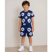 Yalçınoğlu Unisex Kabartma Baskılı Likralı Penye Şort Takım I 3-9 Yaş I Baskı Detaylı Likralı Penye Yazlık Takım