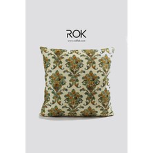 Rokfab Baskılı Desenli Kırlent Kılıfı 45X45 cm Dekoratif Yastık Kılıfı Vintage Desen