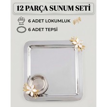 Maglor Lüx 12 Parça Papatya Aksesuarlı Kare Sunum Seti - 6 Kare Tepsi ve 6 Papatyalı Lokumluk