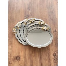 Maglor Lüx 6 Adet Papatya Aksesuarlı Oval Gümüş 20X25 Paslanmaz Çelik Kahve,sunum Tepsisi