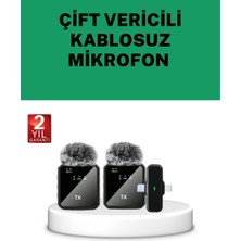 Canlı Yayın ve Video Çekimleri Için Çiftli Kablosuz Yaka Mikrofon