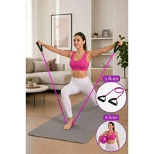 Spor Byfit Yüksek Sert Tutacaklı Pilates Egzersiz Direnç Lastiği + Pilates Denge Topu - 2'li Set