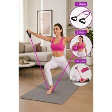 Spor Byfit Yüksek Sert Tutacaklı Pilates Direnç Lastiği + Denge Topu + Pilates Bandı  - 3'lü Set