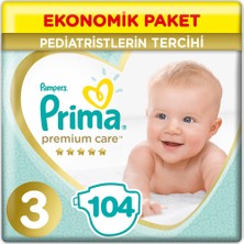 Prima Premium Care 3 Beden Bantlı Bebek Bezi 6-10 kg 104 Adet Pediatrist Tercihi