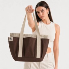 Bordglow PlusGlow Design Serisi – Kahverengi Premium Kanvas Tote Bag | 9 cep - Fermuarlı (40x26x12 cm)