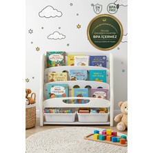 Crealisol Montimini: 4 Katlı Montessori Çocuk Kitaplığı - Geniş Kütüphane ve Oyuncak Düzenleyici Ünite