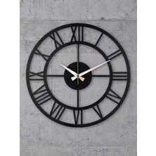 AA Shop Siyah Ahşap Dekoratif Duvar Saati 50 cm Yuvarlak Sade Roma Rakamlı Tasarım
