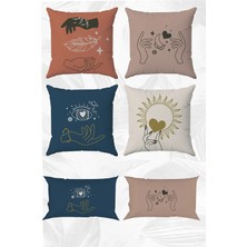 Love Temalı Çift Tarafı Baskılı 43X43 Kırlent Kılıfı ve 30X50 Dikdörtgen Kırlent Kılıfı 6'lı Set