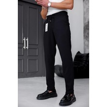 Ser Joven Erkek Siyah Slim Fit Likralı Beli Lastikli Bağcıklı Yan Cep Jogger Kumaş Pantolon