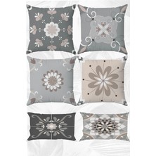Gri Temalı Çift Tarafı Baskılı 43X43 Kırlent Kılıfı ve 30X50 Dikdörtgen Kırlent Kılıfı 6'lı Set