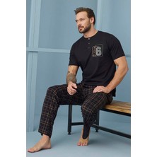 Aydoğan Erkek Kısa Kol Pamuklu Pijama Takımı 7956 Siyah