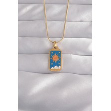 316L Çelik Gold Renk Mavi Mineli Güneş Model Tarot Kolye - Lisinya