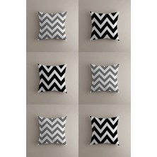 6'lı Siyah & Gri Zigzag Desenli Çift Taraflı Yastık Kılıfı (43X43 Cm) | Modern Kırlent Seti