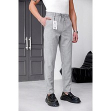 Ser Joven Erkek Açık Gri Slim Fit Likralı Beli Lastikli Bağcıklı Yan Cep Jogger Kumaş Pantolon