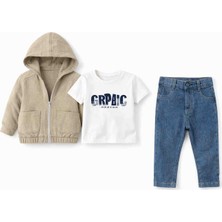 Efbey Kids Erkek Çocuk 3’lü Kombin Takım (Kapüşonlu Ceket + Tişört + Jean Pantolon)