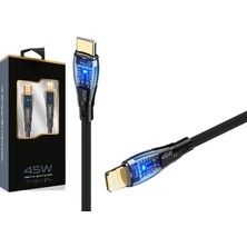 45W Usb-C Lightning Işıklı Şeffaf Kablo Hızlı Şarj, Dayanıklı Tasarım, iPhone ve iPad Uyumlu ( Lisinya )