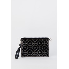 Vivaq Kadın Halka Altın Taşlı Süet Bilek Askılı ve Zincir Askılı Portföy El ve Clutch Çanta