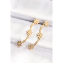 316L Çelik Gold Renk Italyan Zincir Papatya Küpe - Lisinya