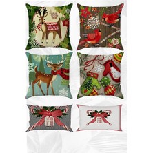 Yılbaşı Happy New Year Temalı Çift Tarafı Baskılı 43X43 ve 30X50 Kırlent Yastık Kılıfı 6'lı Set