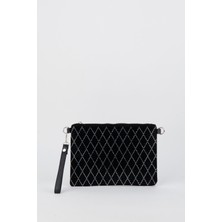 Vivaq Kadın Ince Baklava Gümüş Taşlı Süet Bilek Askılı ve Zincir Askılı Portföy El ve Clutch Çanta