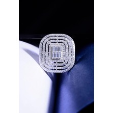 İnnuendo Jewelry 925 Ayar Gümüş Baget Taşlı Geniş Form Çok Taşlı Kadın Yüzük