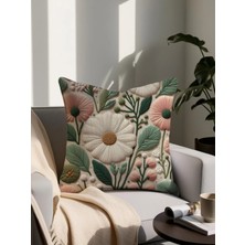 Punch Nakış Desenli Dijital Baskılı Dekoratif Yastık 4278– 43X43 cm Mikro Petek Kumaş