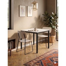 İrem Modern Mutfak Masası 88X60CM – Siyah Metal Ayak & Beyaz Tabla