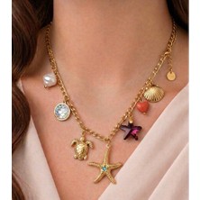 Lume Store Mermaid Gold Charmlı 316L Paslanmaz Çelik Kolye