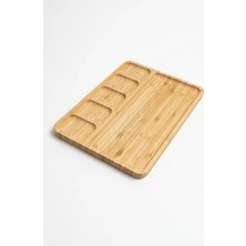 Nora - Bambu Sunum ve Kahvaltı Tabağı, Steak Sunum Tabağı Büyük Boy Bambu Tabak 6 Bölmeli 32 x 24 cm