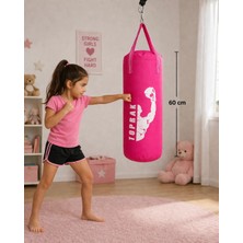 Toprak Sport Eldiven ve Karabina Hediyeli 9-13 Yaş Için 60X22 cm Pembe Renk Hediyeli Içi Dolu Boks Torbası