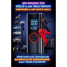 ST-9650 Şarjlı 10.000 Mah Taşınabilir Araç Hava Kompresörü Akü Takviyeli Dijital Ekranlı Işıklı Çantalı