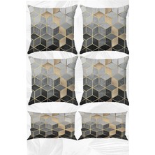 Gri Mozaik Çift Tarafı Baskılı 43X43 Kırlent Kılıfı ve 30X50 Dikdörtgen Kırlent Kılıfı 6'lı Set