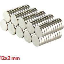 N35 12X2 mm Neodyum Mıknatıs 50 Adet, Yuvarlak, Nikel Kaplamalı Kaliteli ve Dayanıklı Ürün ( Lisinya )