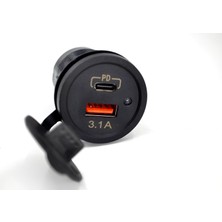 Advo 12V 24V Dc USB 3,1A Type-C Pd Şarj Port Yuvarlak