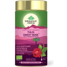 Organic India Tulsi Sweet Rose 100 G – Organik Gül Aromalı Tulsi Çayı (Kafeinsiz Adaptogen Bitki Çayı)