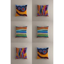 Etnik Desenli 6'lı Kırlent Kılıfı Seti - Canlı Renkli Dijital Baskılı  - 43X43 cm