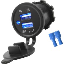 Advo 12V 24V Dc USB 2.1A Şarj Port Işıklı Yuvarlak