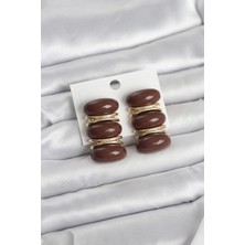 Kahverengi Vintage Model Gold Renk Kadın Küpe - Lisinya