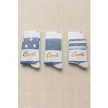 Cocole Socks Erkek Bebek Külotlu Çorabı 3'lü Set Pamuklu Mavi Karışık Desenli 0-24 Ay